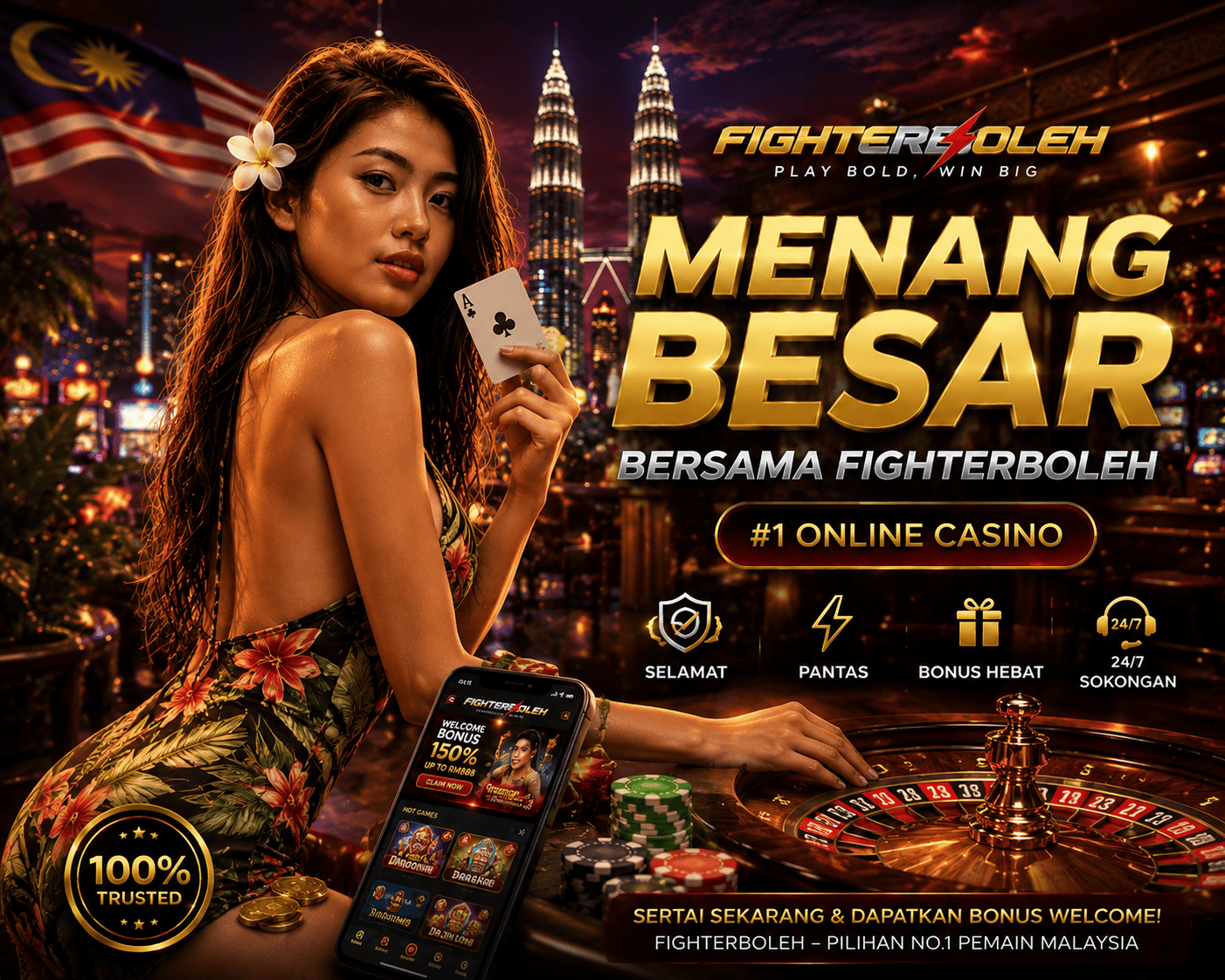 fighterboleh - lobi meja live dalam arena neon Meja live fighterboleh bergaya fight night dengan roulette, blackjack, baccarat dan lampu arena